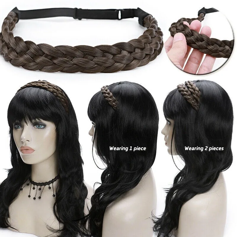 Synthetic Wig Headband Fishtail Braids Hair with Adjustable Belt Plaited Hairband Bohemian Style Women Hairstyle Hairpieces