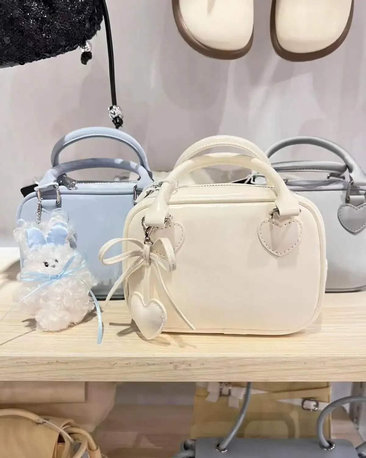 Bloom Haruku Beige Bowling Wallet Women Sweet Square Hand Bag Purse Hot Girls Versatile Casual Crossbody Bags Aesthetic