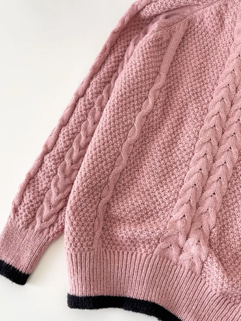 Foamlina Retro Korean Style Knit Sweater Women Winter Twist Color Block Striped Loose Lazy Relaxed Casual Sweater Coat Pullover