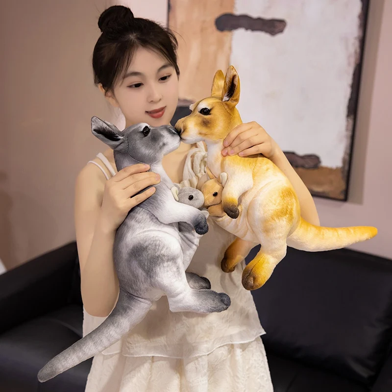 

35x38cm Kangaroo Plush Toy Stuffed Brown Grey Zoo Animal Simulation Plushie Men Birthday Gift