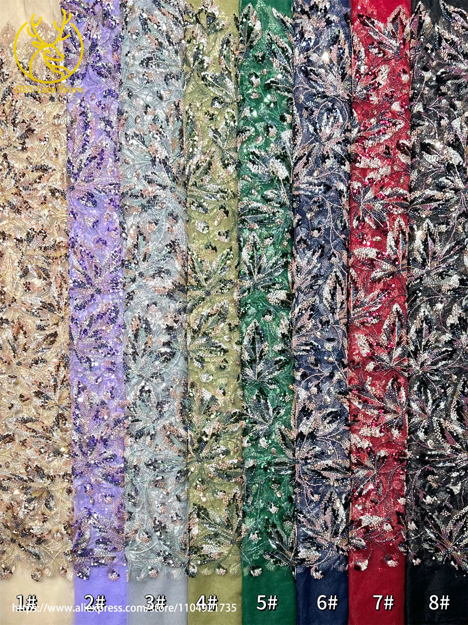 Lila Luxuriöser Afrikanischer Perlen-Spitzenstoff 2026 Modische Französische Nigerianische Pailletten-Stickerei-Spitze für Brautkleider – Detail 25