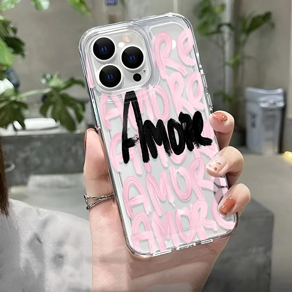 Funda de teléfono con letras rosas románticas italianas Amore-Love para IPhone 17 17Air 16 15 14 Plus 13 12 11 Pro Max XS XR 7 8 Plus