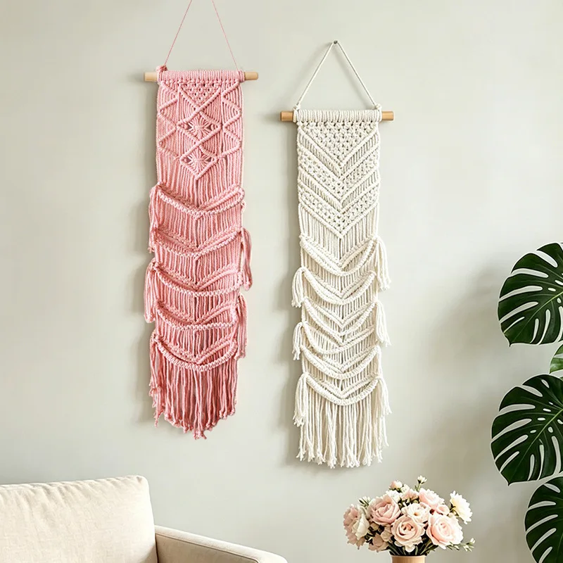 Bohemian Layered Tassel Woven Tapestry Original Wooden Pole Hanging Design Inn Bedside Atmosphere Wall-hanging Accessories