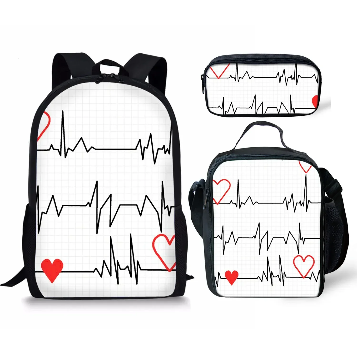 Popular moda enfermera corazón 3 unids/set mochila personalizada estudiante bolsa de gran capacidad viaje portátil mochila bolsas de almuerzo estuche para lápices