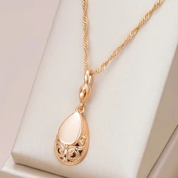 Kinel Hot Glossy 585 Rose Gold Color Pendant Necklaces For Women Simple Water Drop High Quality Ethnic Bride Daily Jewelry