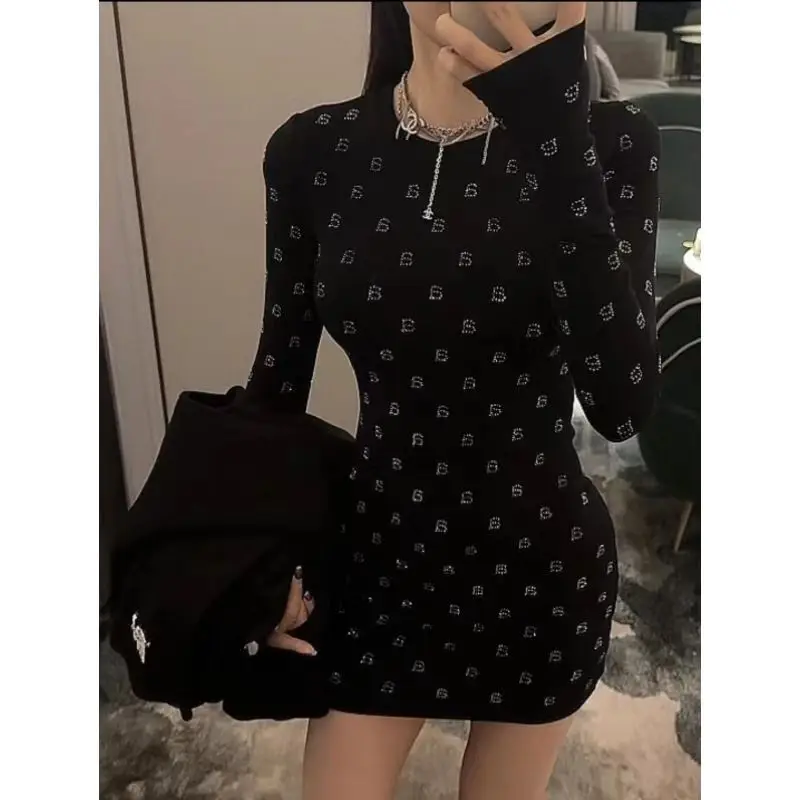 Letter Long Sleeved Dress Spicy Girl Looks Slim Inner Layer With Bottom  Dress