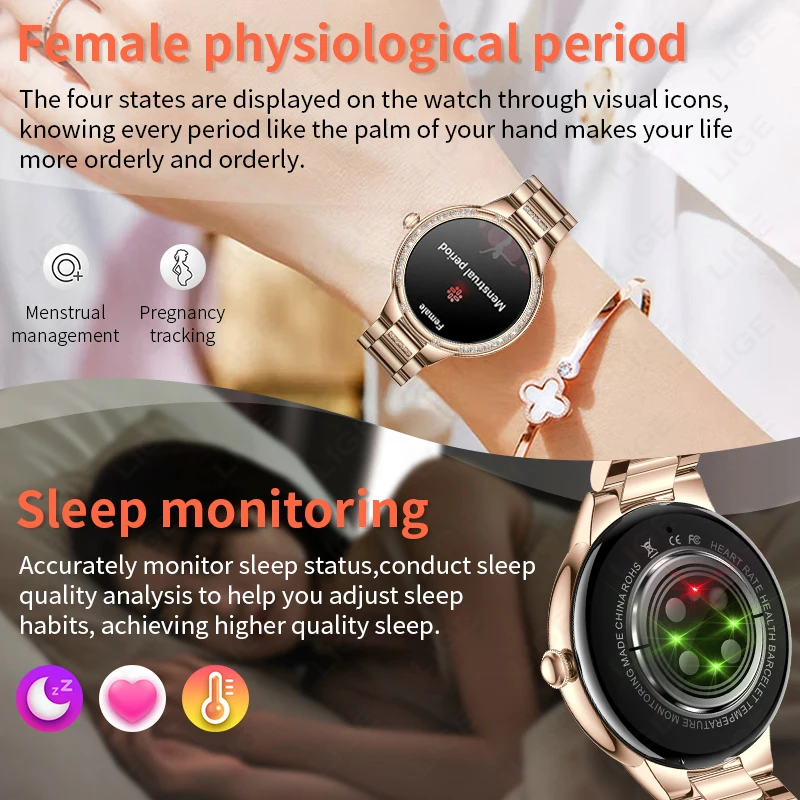 LIGE Fashion Voice Call Smart Watch Ladies Display Custom Watch Face Sports Health Monitor bracciale impermeabile Smartwatch da donna