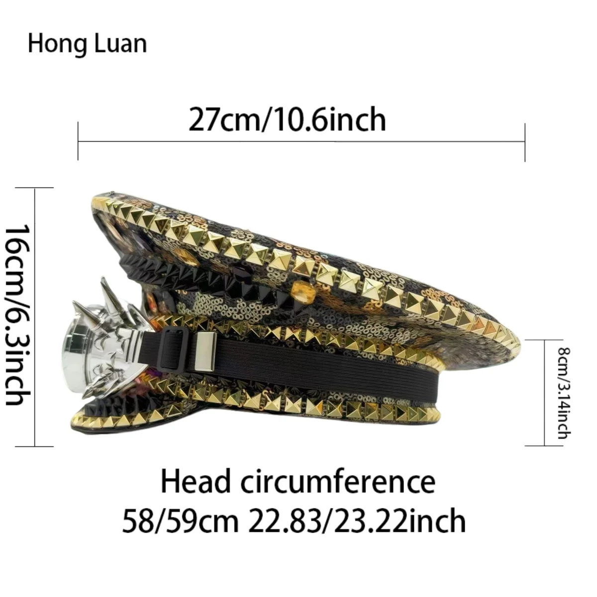HongLuan Occhiali leopardati Cappelli da capitano Strass per donna festival musicale, cappello per costume di carnevale e accessori femminili cosplay
