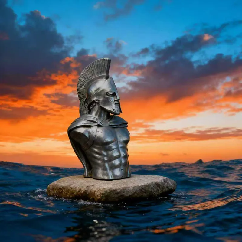 Solid Iron Art Half Body Spartan Statue Vintage Greek Warrior Figurines Wall Decoration Atmosphere Accessories Art Collection