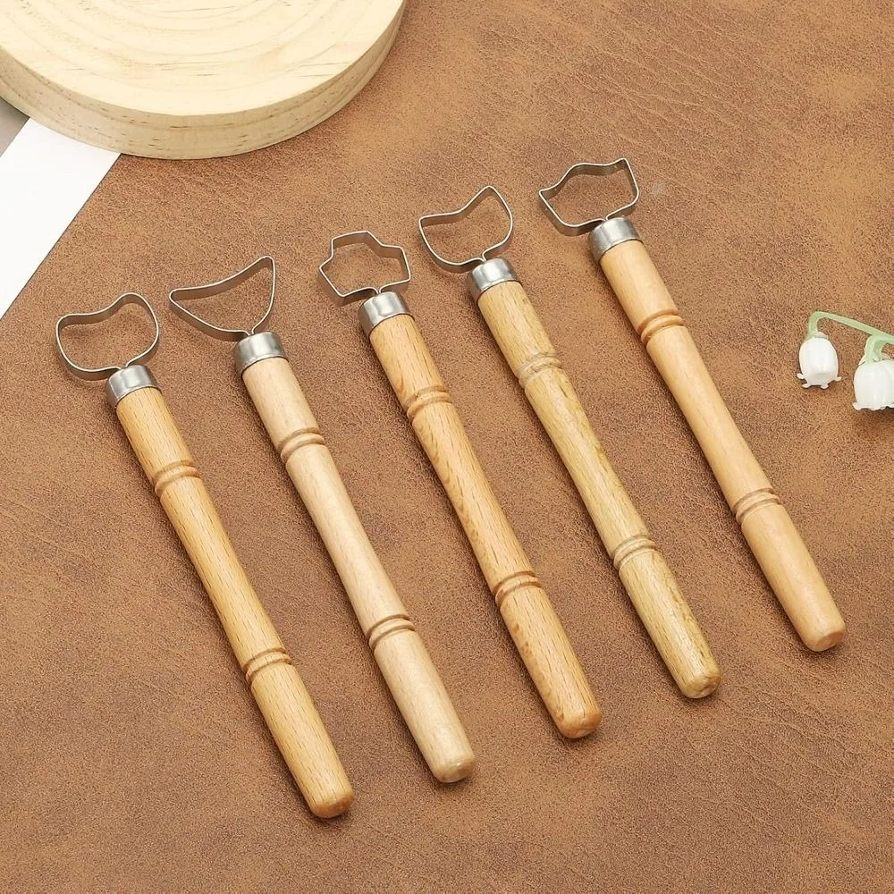 5 Pcs/set Replaceable Pottery Tool Texture Sculpture Diy Craft Pottery Handle Making Tool Scraping Tool Pottery Engraving Tool