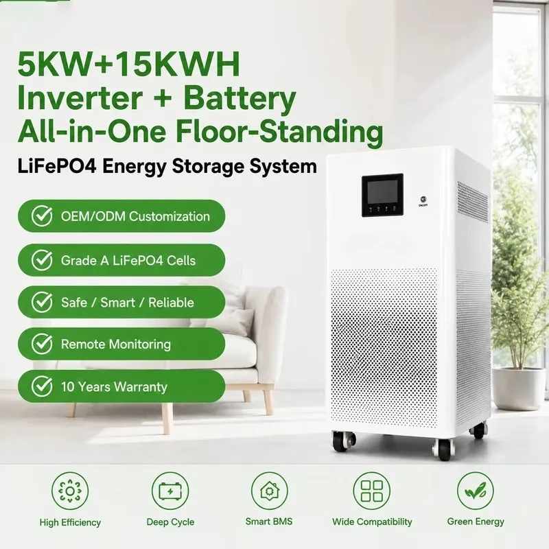 All in One 5kW Inverter 15kWh Lithium Battery Storage System High Efficiency Energy for Home Commercial Use