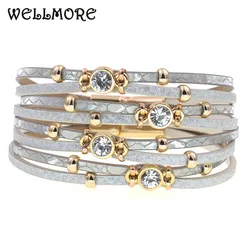WELLMORE 4 colors Bohemia leather bracelets for women Metal beads charm bracelets magnet bracelet fashion jewelry wholesale