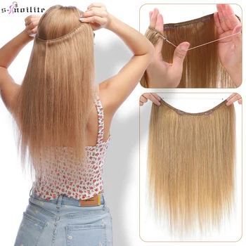 S-noilite tel insan saçı postiş saç tokası düz doğal postişler 80g vurgulamak postiş görünmez balık hattı