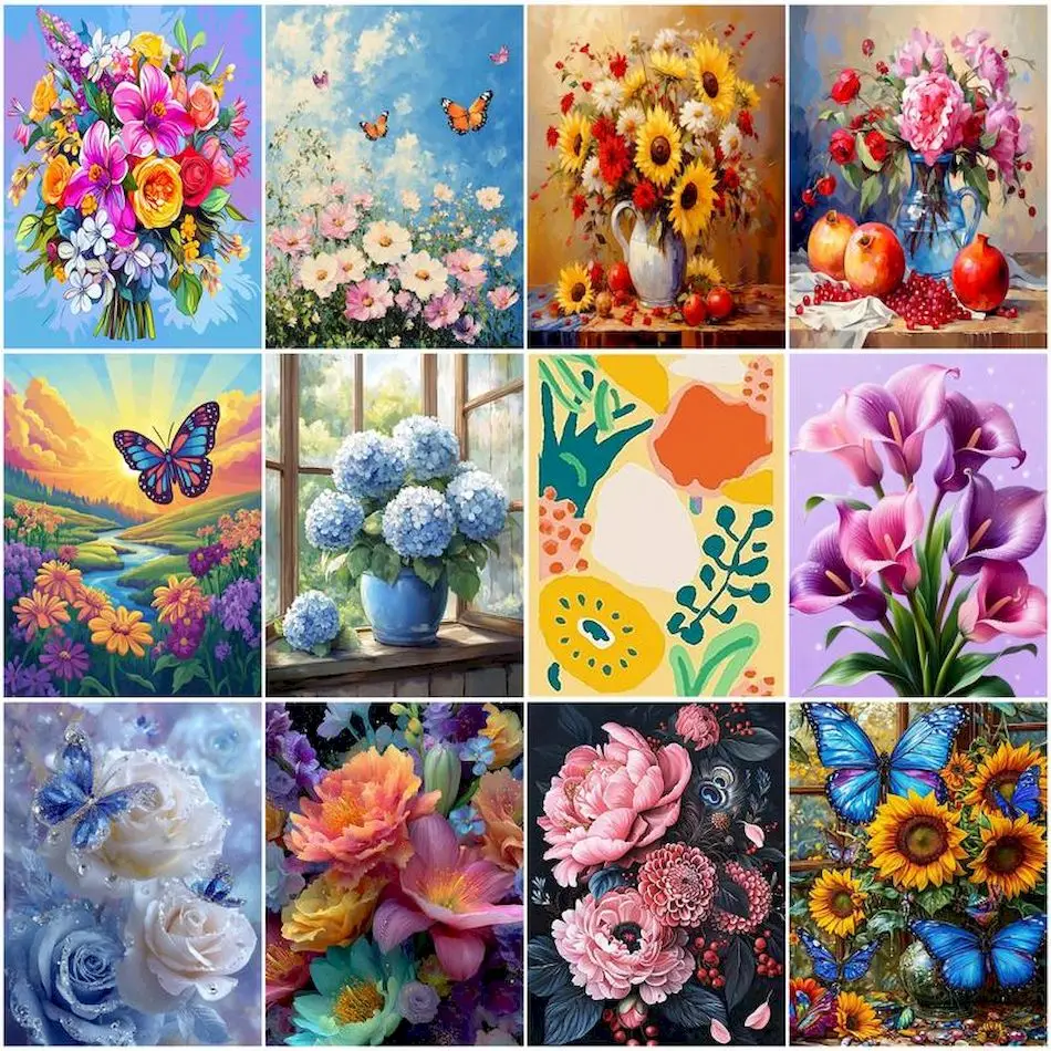 

RUOPOTY Painting By Number For Beginner Adults Flowers Color Markers Decorative Picture Paint Acrylic Drawing By Numbers Crafts