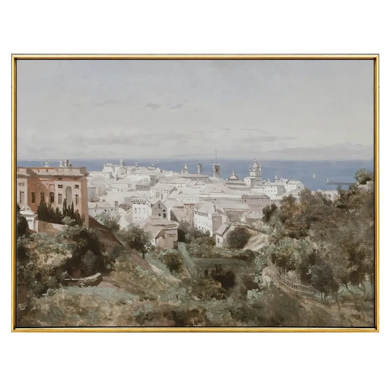 Hand painted American living room landscape oil painting, nostalgic retro entrance fireplace decoration painting