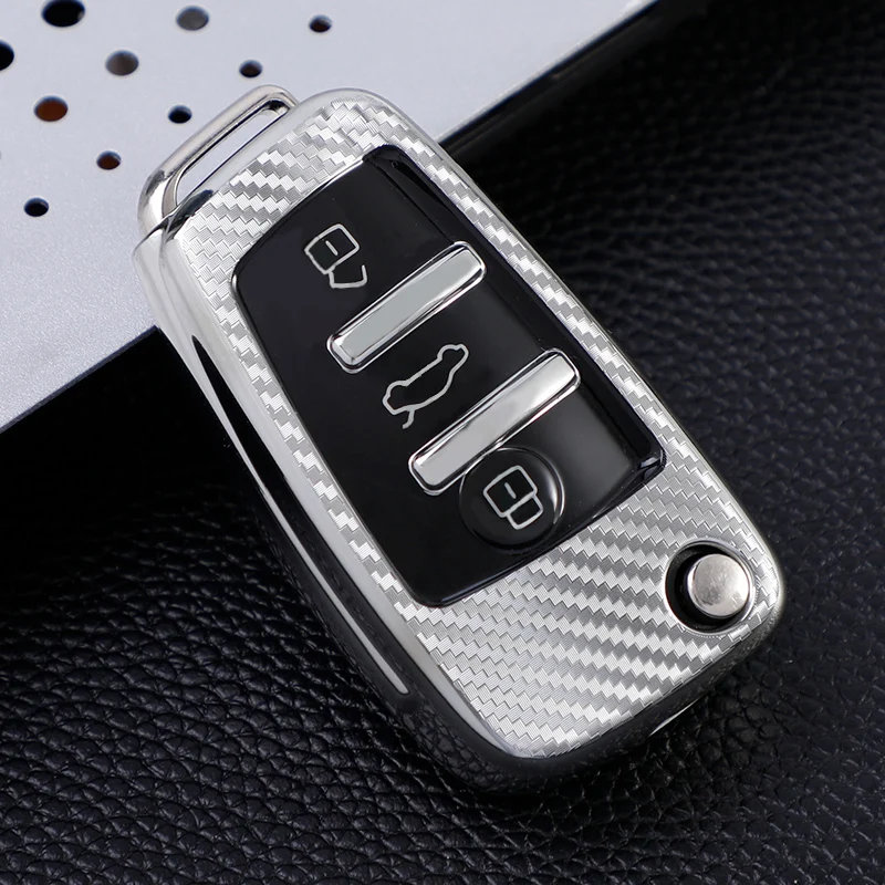 TPU Carbon Fiber Car Key Case Cover Shell for Audi A1 A3 8P A4 A5 A6 C7 A7 S3 S7 S8 R8 Q2 Q3 Q5 Q7 Q8 SQ5 TT RS3 RS6 Key Chain