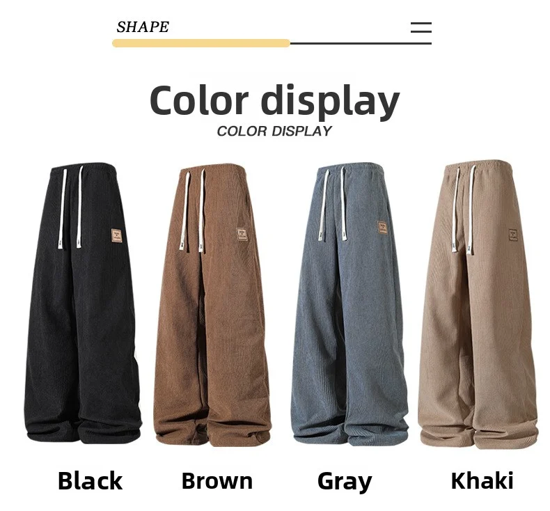 Herren Cordhose mit Fleecefutter, Weites Bein, Winter-Warm, Dick, mit Kordelzug, Gerade Hose, Lässige Weite Baggy-Sweatpants, Streetwear – Detail 5