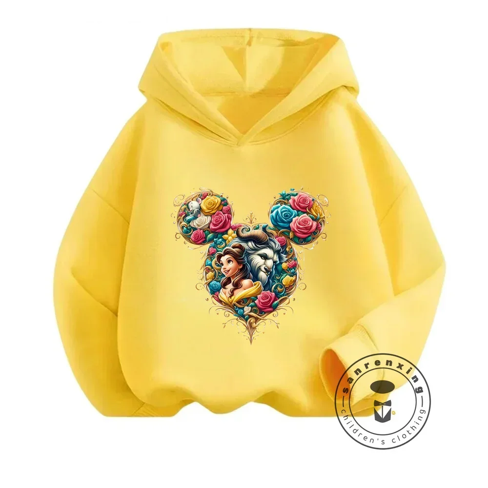 Marvelous Disney's Beauty and the Beast Cartoon Hoodie for Boys Girls Winter Street Style Solid Color Soft Cozy Versatile Tops