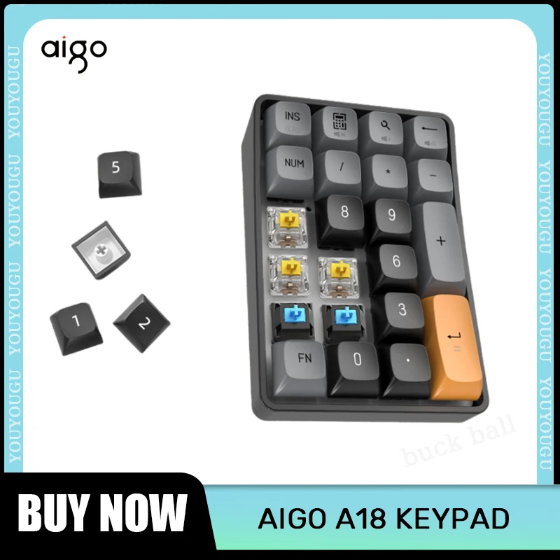 Aigo A18 Number Keypad Mini Portable Pad 22keys 2 Mode 2.4g Wireless Yellow Switch Custom Keyboards For Laptop Numeric Keypad