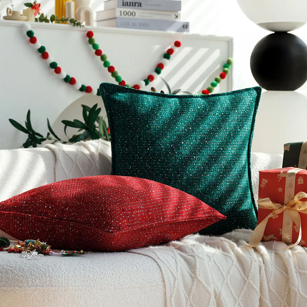 Weihnachtsroter dekorativer Kissenbezug für Wohnzimmer, Sofa, Reißverschluss, Dekokissenbezug, grüner Kissenbezug, Heimdekoration, Funda Cojin