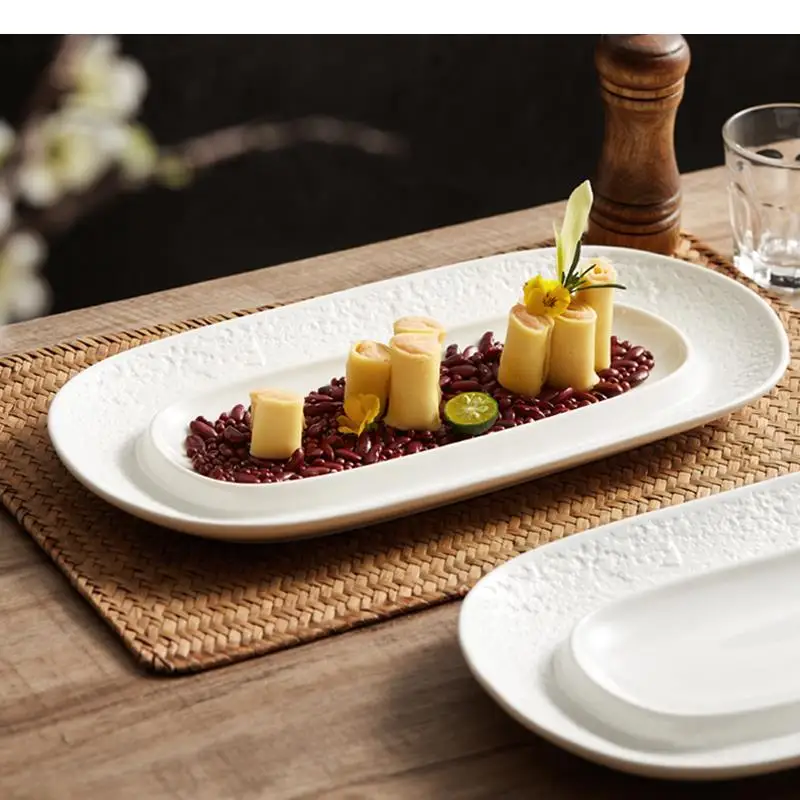 Ceramic Sashimi Sushi Plates Pasta Steak Cooking Dish Restaurant Oval Solid Color Tableware Snack Dessert Dishes