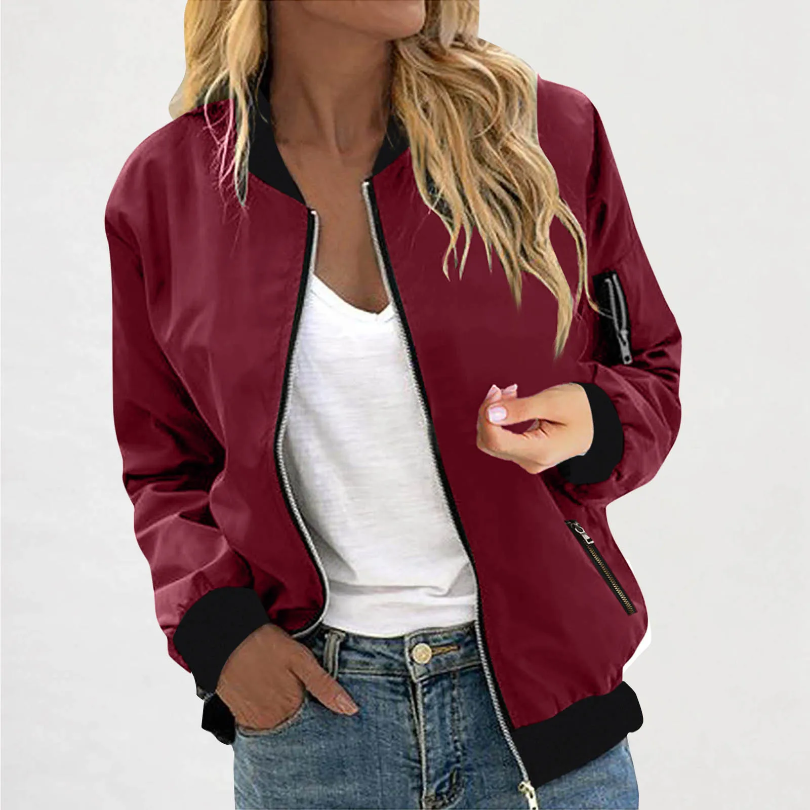 Women Bomber Jacket Casual Zip Up Flight Jacket Lightweight Oversized Baseball Coat Autumn Streetwear Outerwear