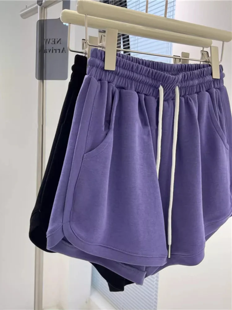 

Женские летние шорты с высокой талией и широкими штанинами в корейском стиле, свободные повседневные шорты для бега, модные шорты для города с деталями в стиле кэжуал