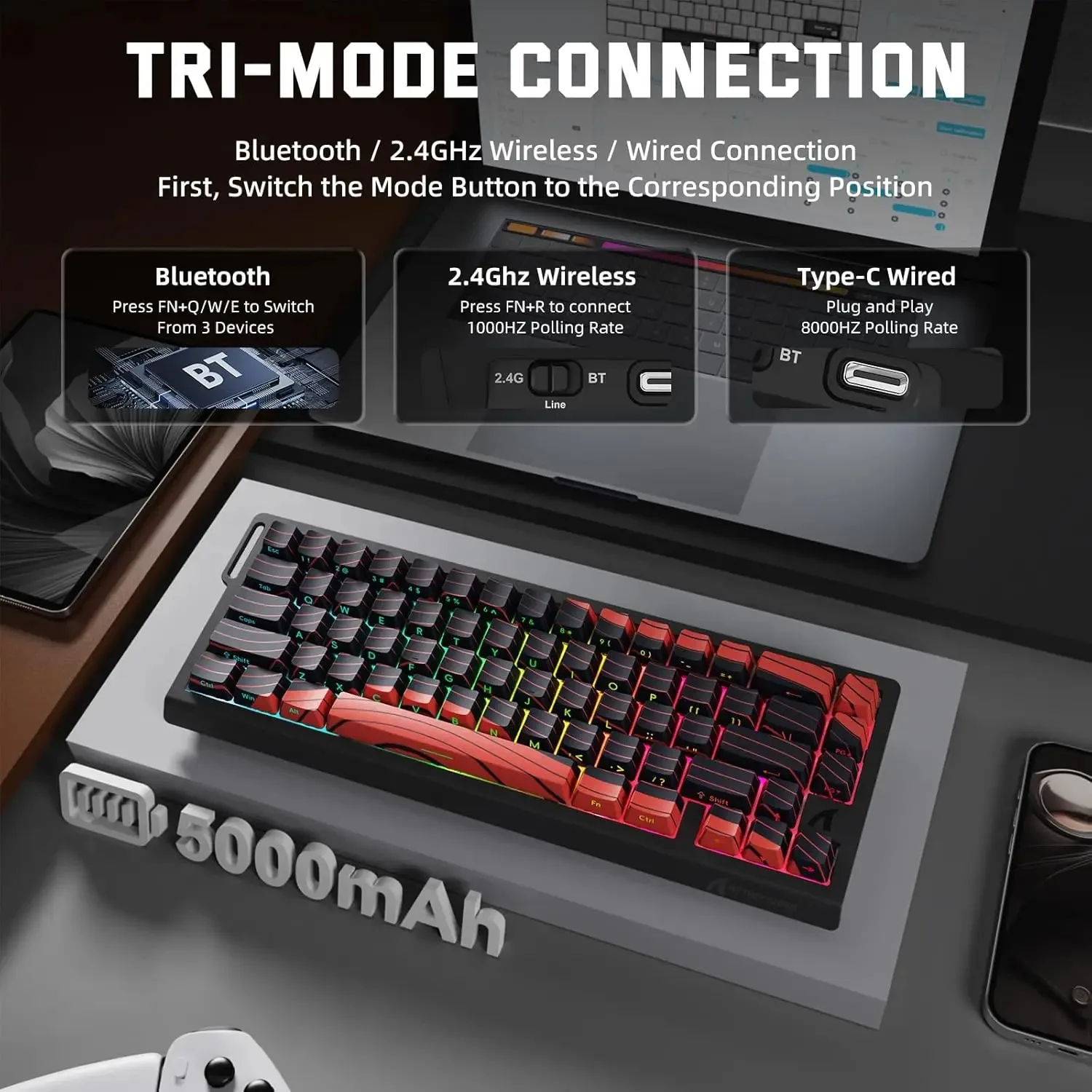 ATTACK SHARK X68 PRO HE Teclado para jogos com gatilho rápido sem fio 8K Taxa de pesquisa Hot-Swap RGB retroiluminado