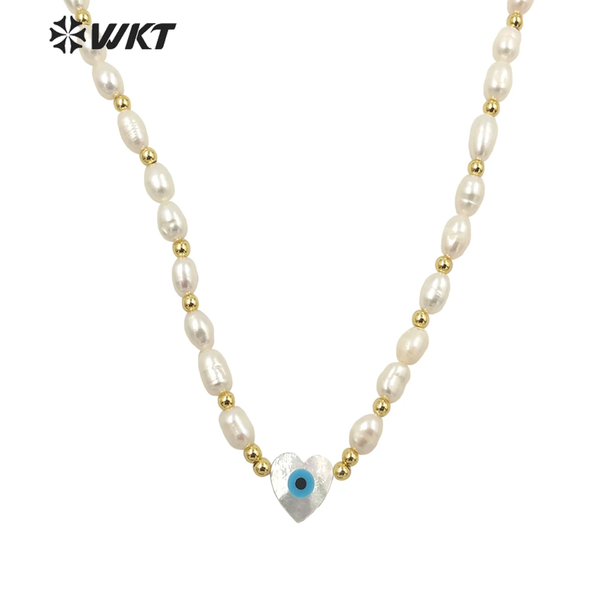 WT-JN194 Fashion Gold Plated Natural Real Freshwater Pearl Beads Necklace Gorgeous Lady Shell Made Heart Eye Charm Beads ACC