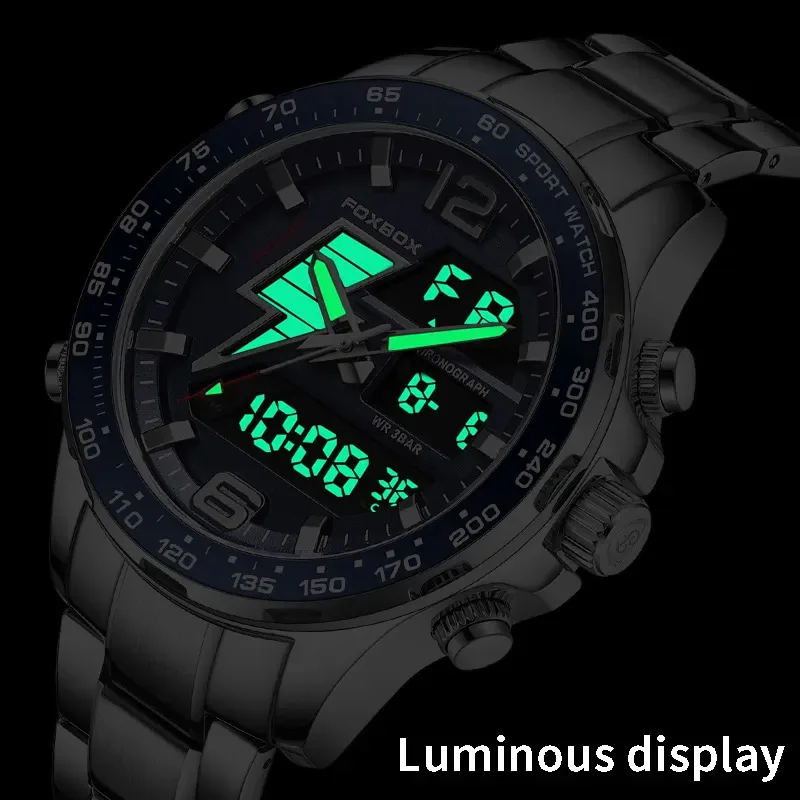 LIGE Fashion Luxury Dual Digital Display Watch Stainless Electronic Men\'s Watches Waterproof Auto Date Business Casual Clock+Box