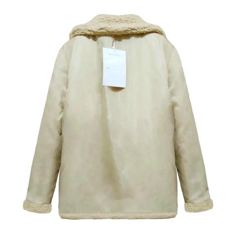 Double-Breasted Teddy Jacket for Women, Sheepskin Coat, Fur Coat, Turndown-Collar, Loose Plush Coat, Autumn and Winter