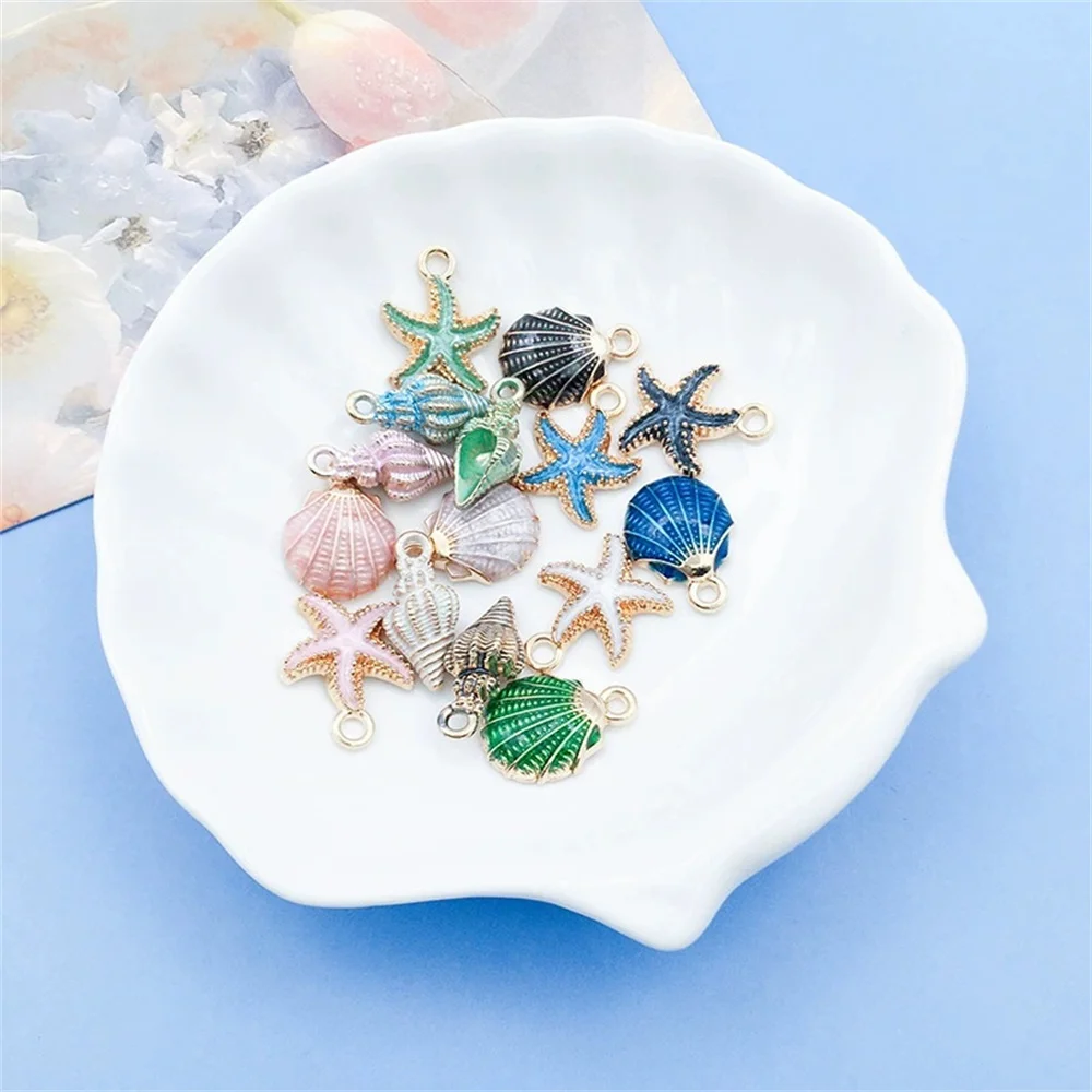 30pcs Of Random Dripping Oil Pearlescent Conch Shell Starfish Diy Jewelry Accessories Bracelet Earrings Pendant Alloy
