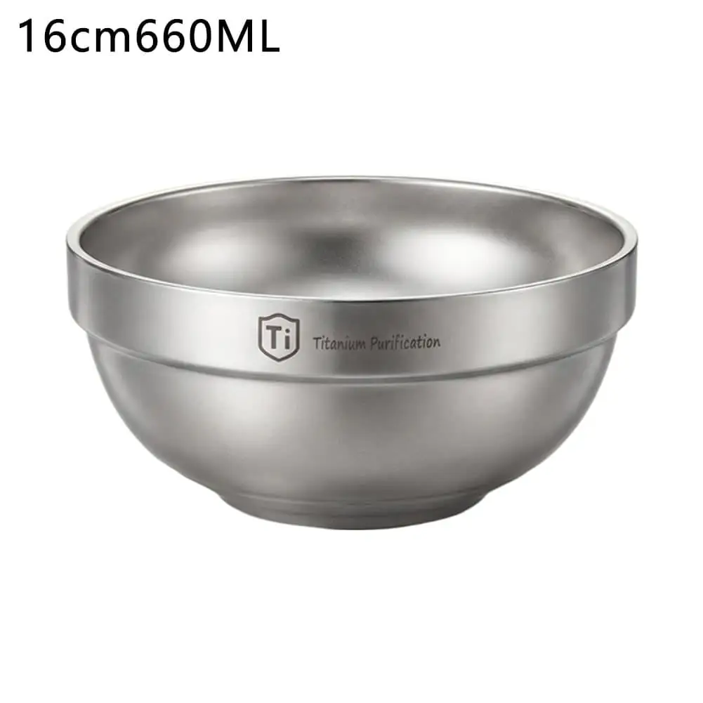 Reine Titan-Camping-Schüssel, doppelwandig, hitzebeständig, leicht, Outdoor-Schüssel, Reisegeschirr für Rucksackreisen, Picknick-Ausrüstung – Detail 3