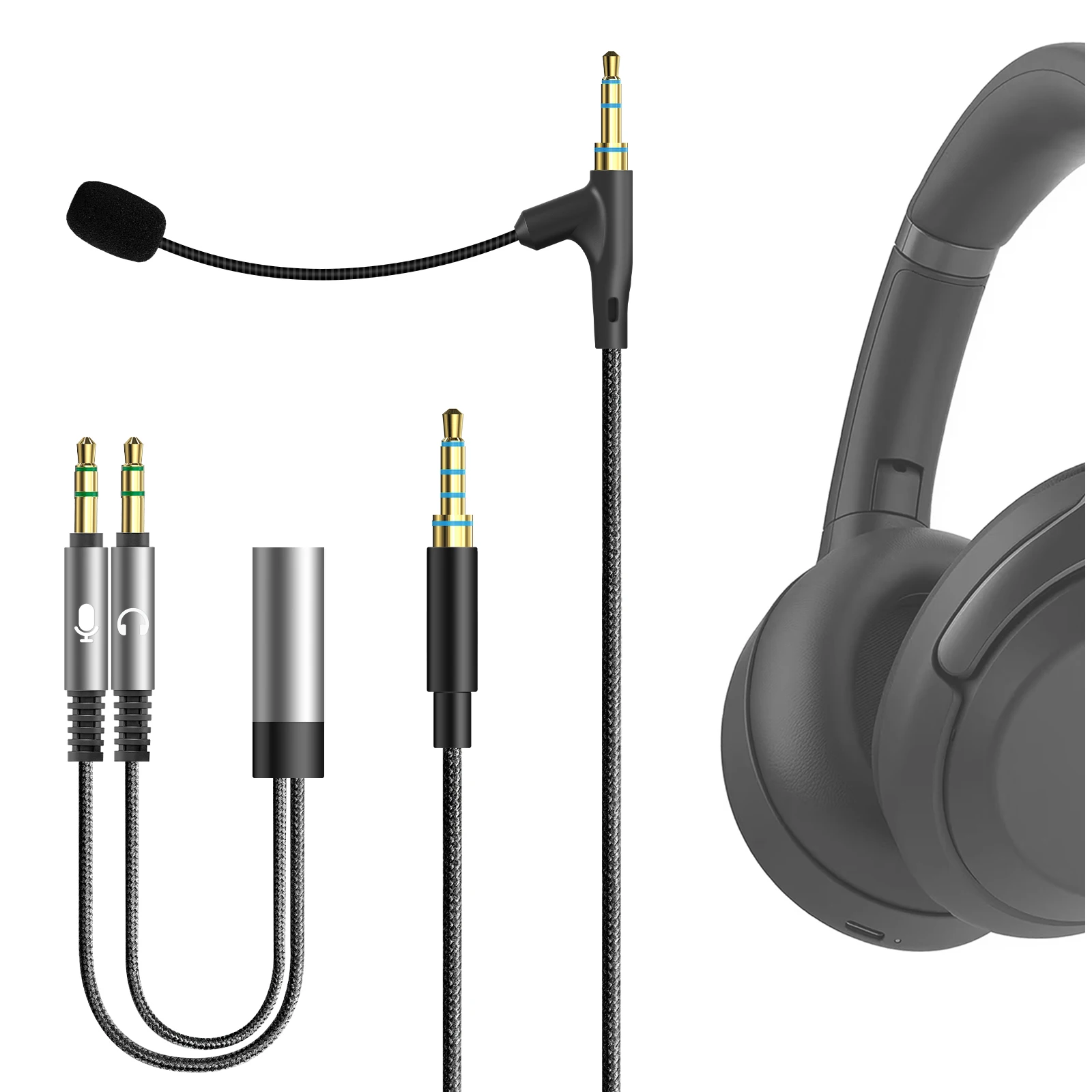 Geekria-Cable de auriculares Boom Mic, Compatible con Sony WH-ULT900N 1000XM5 1000XM4, Philips SHP9500, Cable Jack de 3,5mm (1,7 m)