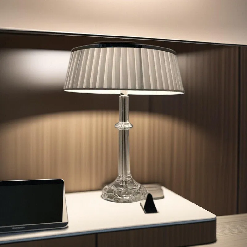 Modern crystal column modeling fabric table lamp Nordic elegant living room study bedroom bedside lamp