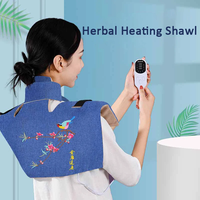 220V Electric Artemisia Argyi Heating Shawl for Back and Shoulder Chinese Herbal Heated Blanket Hot Compress Pain Relief Therapy