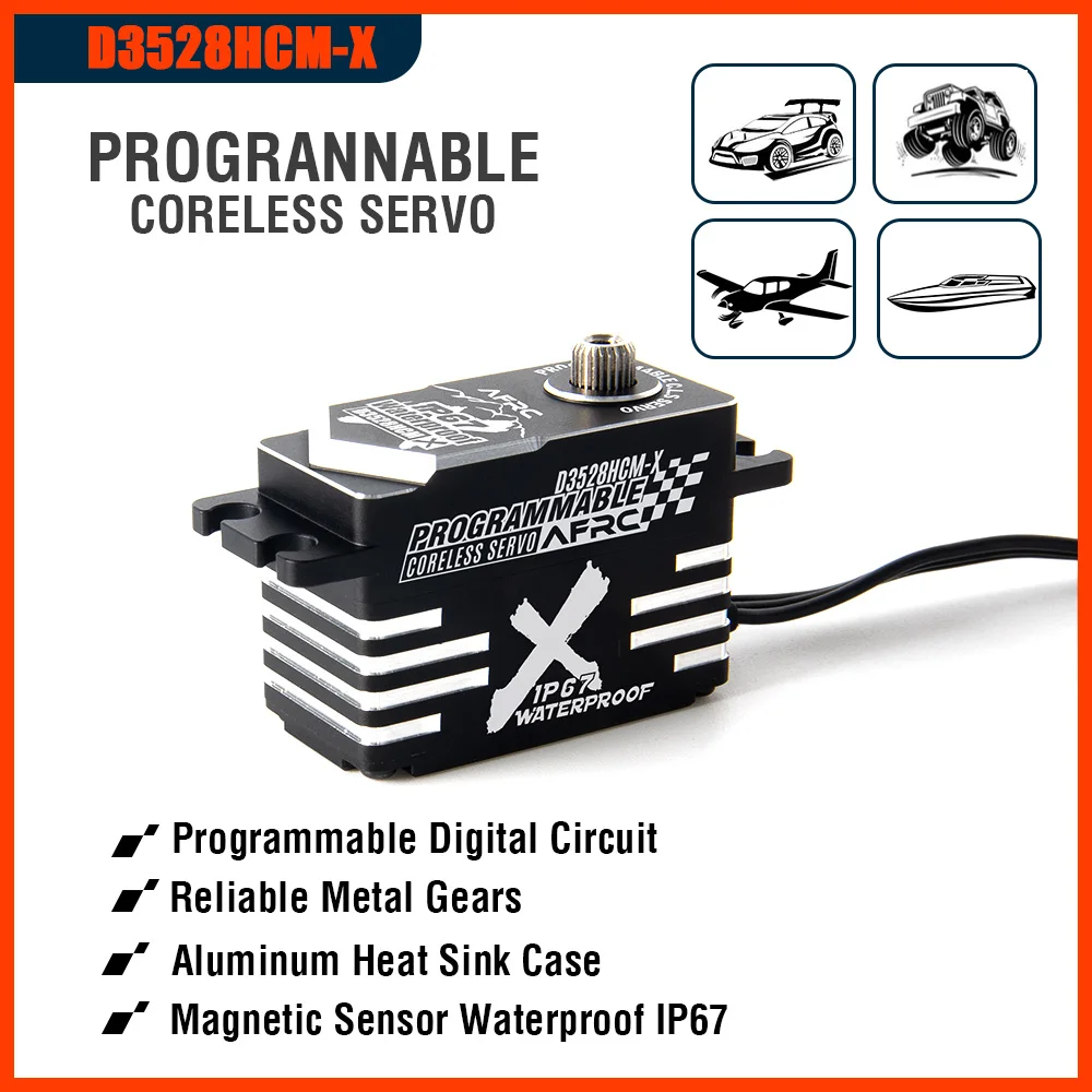 Servo de Metal programable AFRC de perfil bajo 28Kg IP67 resistente al agua para YOKOMO HSP Drift RC coche barco aviones accesorios D3528HCM-X