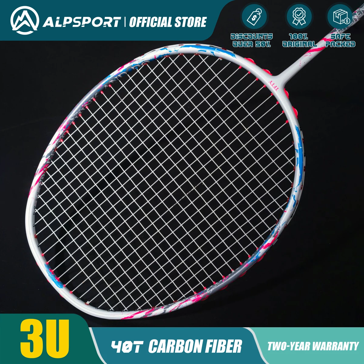 

ALP 3U PS Badminton Racket Max 32LBS Ultra-strong Attack Solid shaft T800 Full Carbon 94g Fast rebound Imported Original