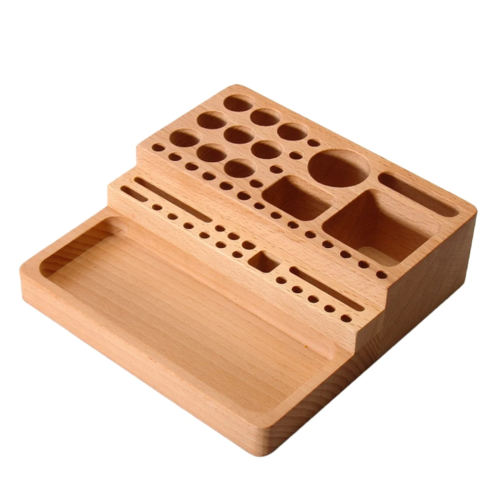 AA14 Handmade DIY Beech Wood Tool Rack Printing Tool Leather Carving Punching Tools Storage Box Leather Making Kit