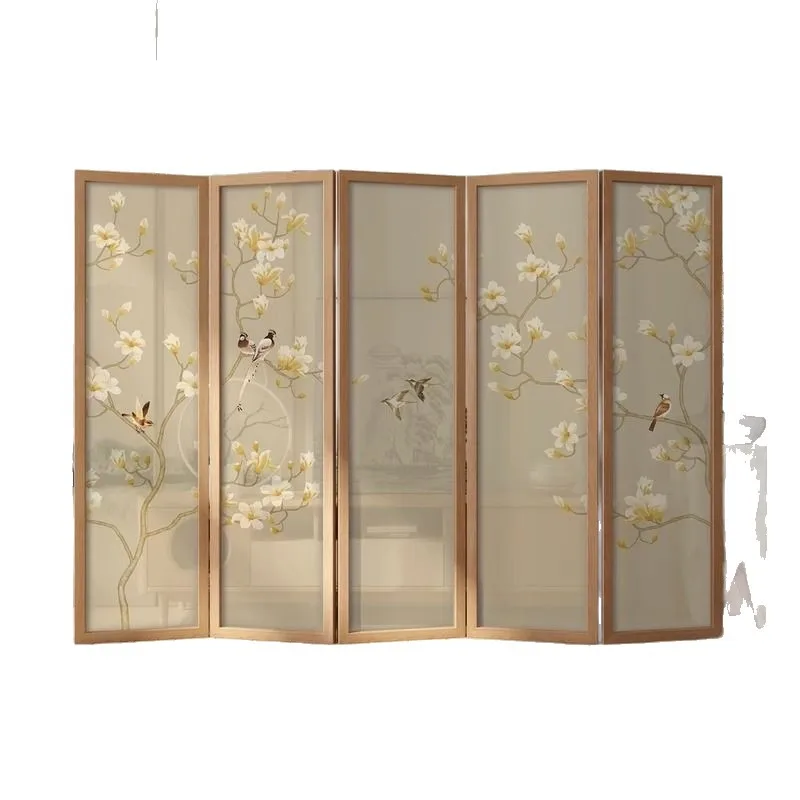 Living room simple modern Chinese hotel shade bedroom family tea room solid wood folding screen