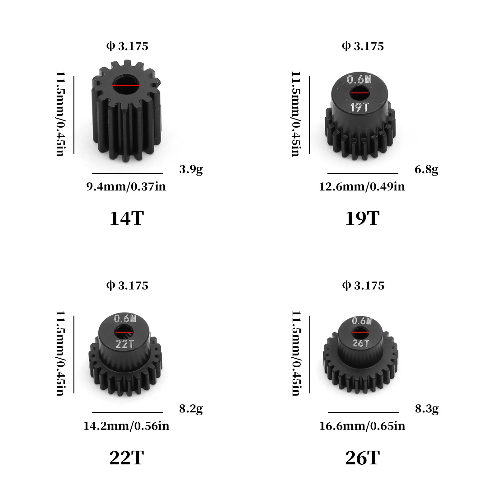 

FOR MJX 14201 14303 16208 16210 1/16 1/14 For RC Car Motor Gear 3.175 Shaft Hole RC Model Vehicle Parts 14T 19T 22T 26T