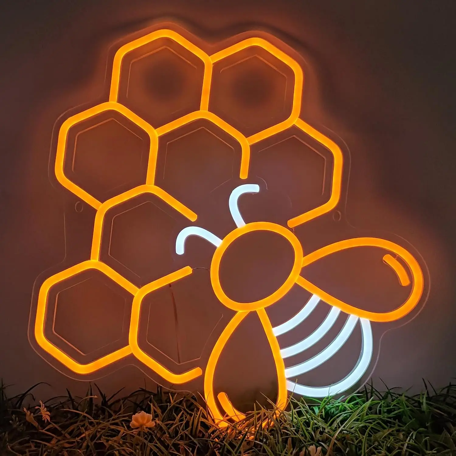 Honeycomb Bee Neon Sign Dimmable USB Neon Light Bakery Cafe Honey Shop Kitchen Dining Nursery Bedroom Patio Garden Wall Decor