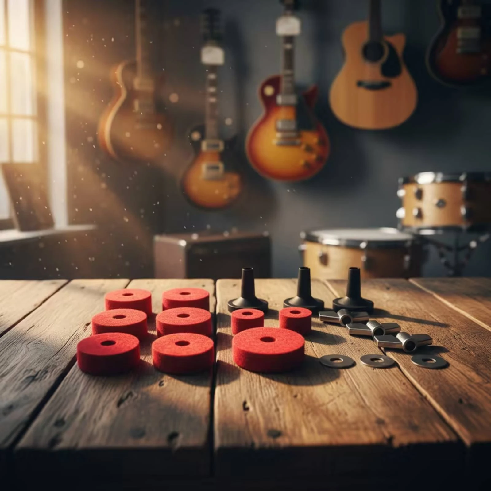 Drum Felt Kit with Washers Easy to Replace Drum Felt Kit Wing Nut Standard Size Washer Metal for Drummers, Live Stage