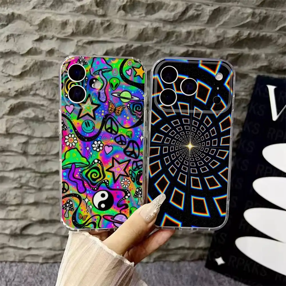 

Psychedelic Trippy Art Phone Case For iPhone 6,16,15,14,13,12,11,17 Pro,Max,Plus,X,XS,XR,SE,Mini Transparent Soft Cover
