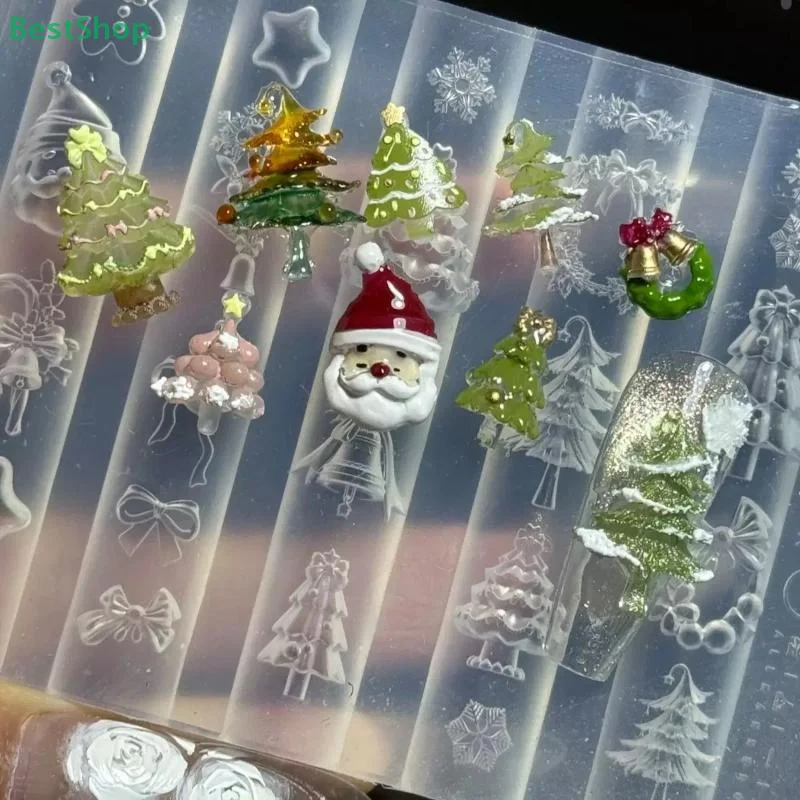 ♥♥Christmas Series(Christmas Tree Snowman Gingerbread Man ) 3D Nail Art Silicone Molds,DIY Transparent Manicure Decor Templates