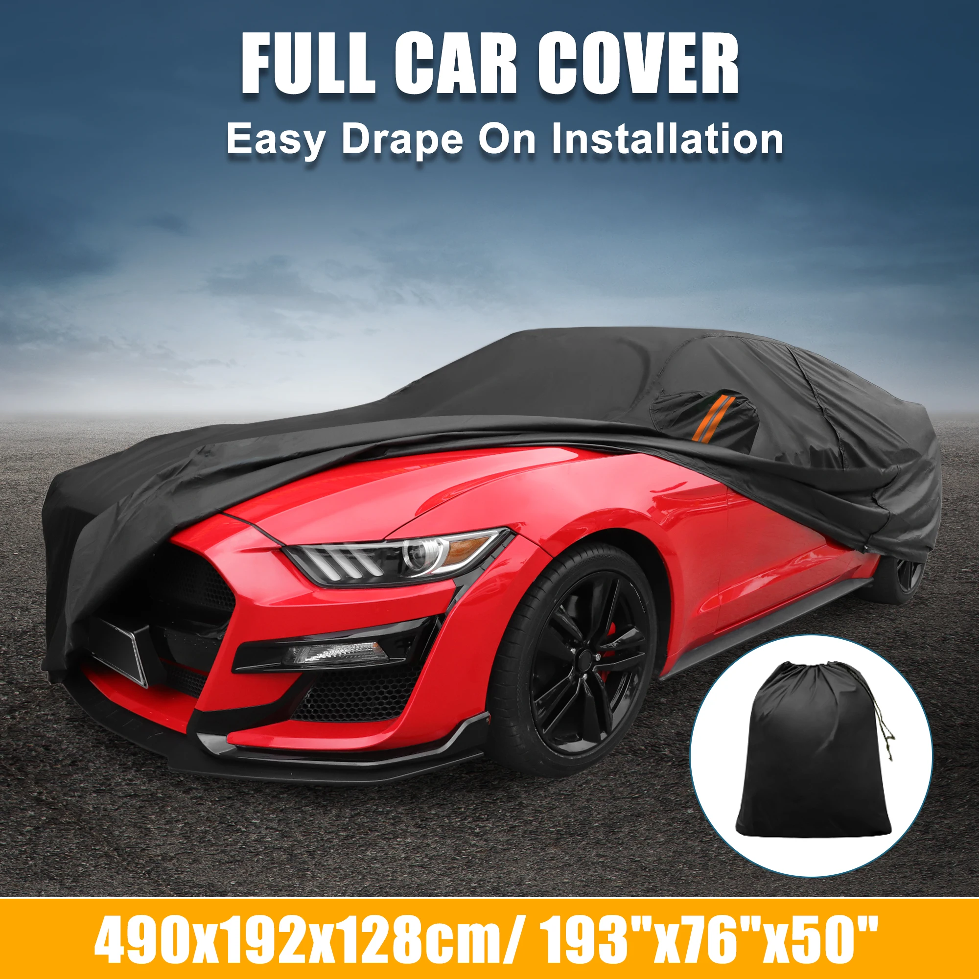 Motoforti Car Cover All Weather for Ford for Mustang Black 190T-PU with Left Zippers
