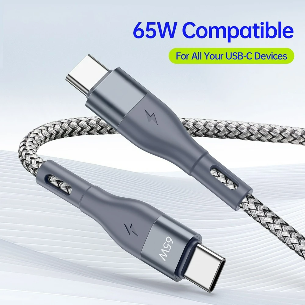 1/2/3M 65W USB C to Type C Fast Charging Data Cord Braided Type-C PD Quick Charging Data Cable For iPhone Huawei Samsung Xiaomi