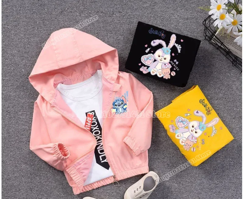 ディズニーステッチ A-Z プリントジャケット名コンビネーションレターパーカーかわいいジッパートレーナー漫画子供女の子服冬コートトップ