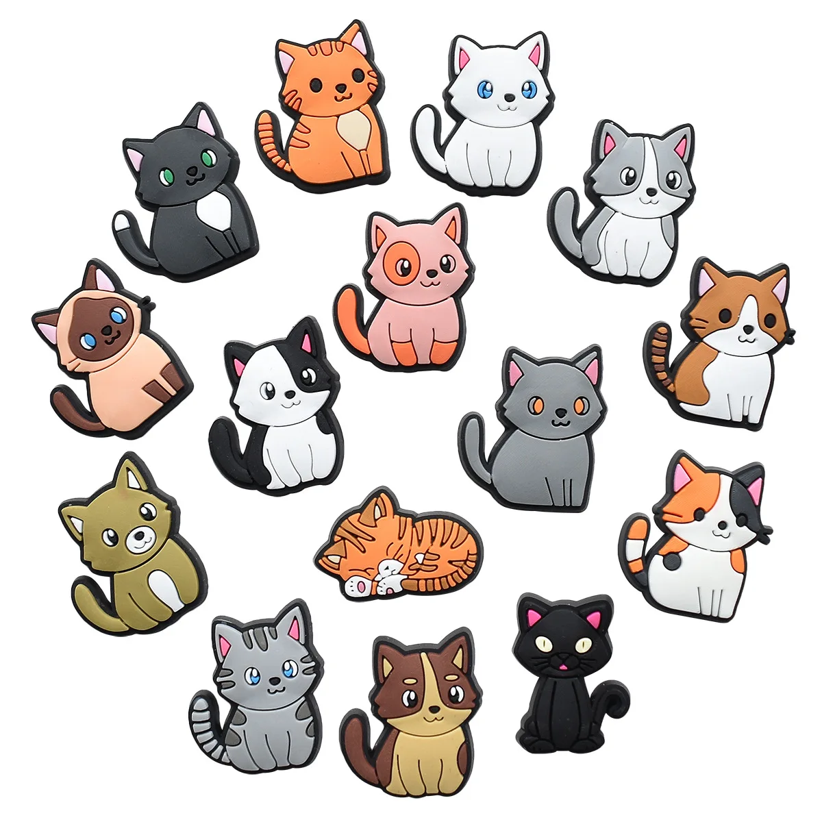 15Pcs Set PVC Soft Rubber Cute Cat Shoe Charms DIY Removable Shoe Buckles Detachable For Hole Clogs Sandals Sneaker Accessories