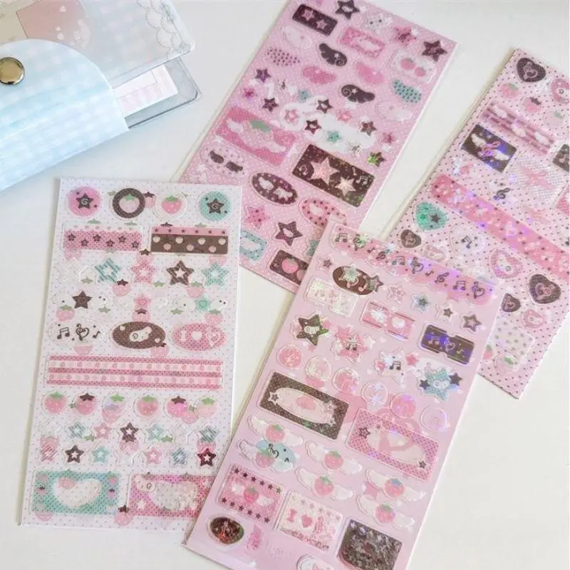 

New Cute Musical Note Strawberry Glitter Sticker For Phone Camera Luggage Journal Sticker Kawaii Decoration Sticker Gift